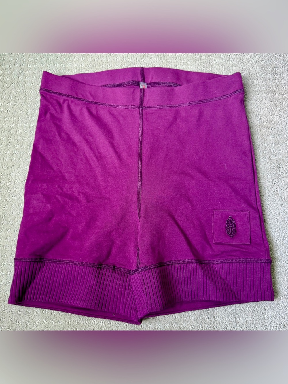 Free People Magenta High-Rise Ribbed Hem Athletic Shorts